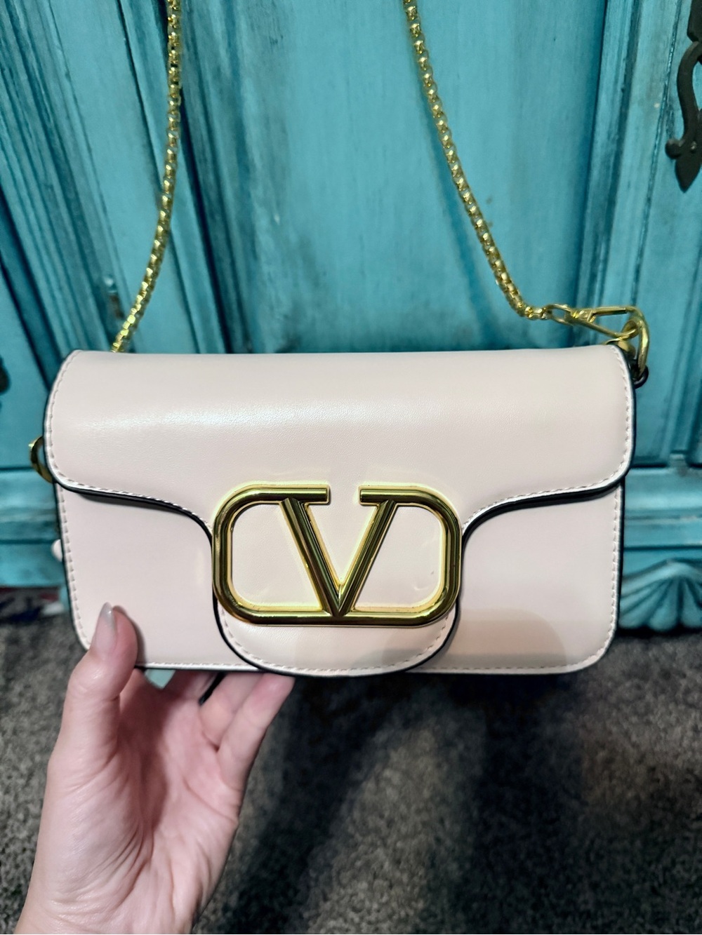 Ivory Small Leather Crossbody with Gold Logo Hardware